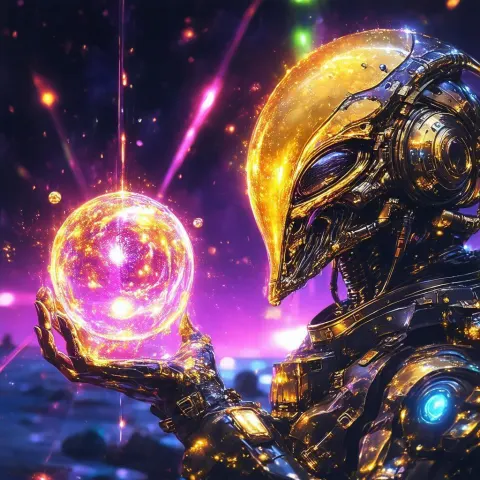 Alien Liquid Metal Orb Above Soldier's Hand