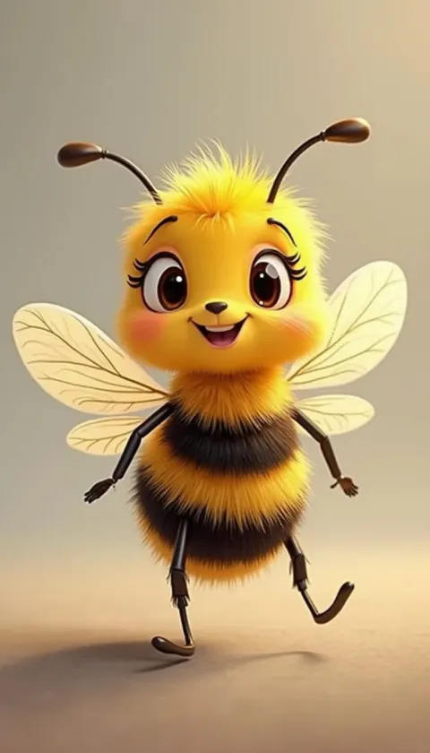 Cute Cartoon Bee with Happy Expression