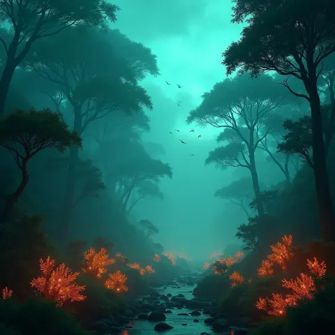 Volumetric Alien Forest Under Teal Sky