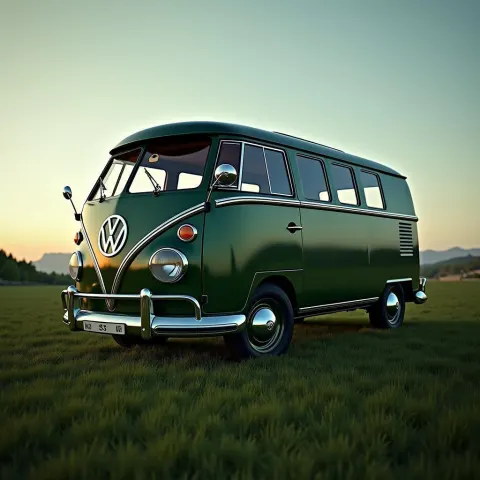 Gleaming VW Van On Verdant Grass