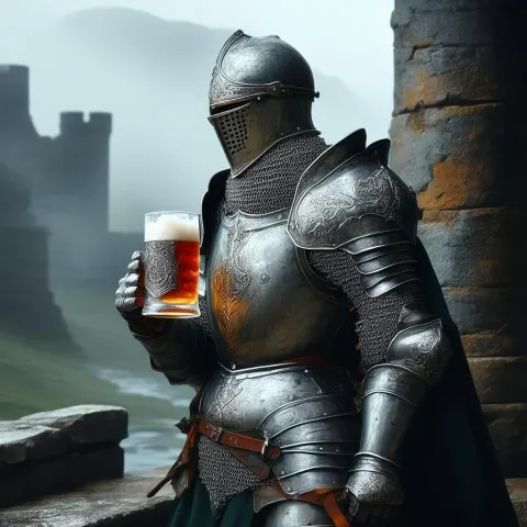 Triumphant Knight Toasting With Ancient Mug
