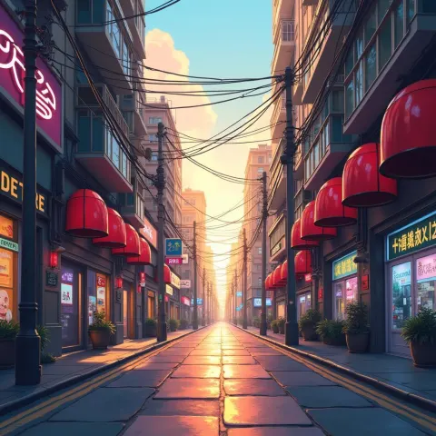 Elegant Anime Street In Cyberpunk City