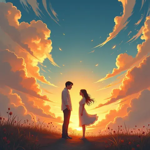 Two Figures Beneath Swirling Manga Sky