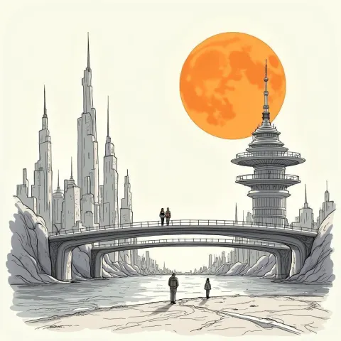 Serene Whiteboard Skyline With Tiered Bridge