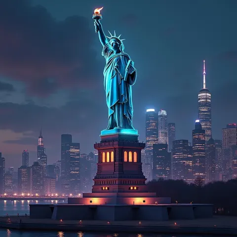 Neon Statue Of Liberty In Cyber City