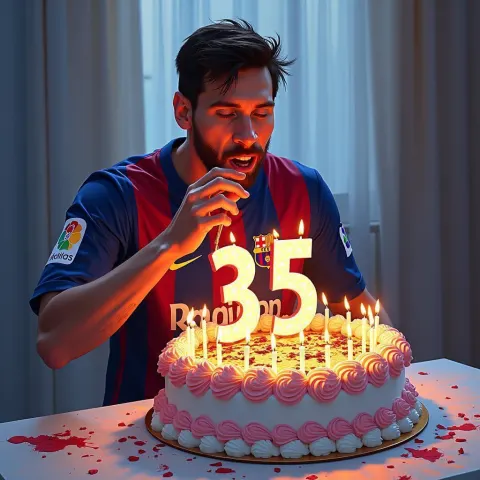 Lionel Messi Devouring His Birthday Cake
