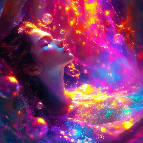 Serene Figure In Swirling Iridescent Void