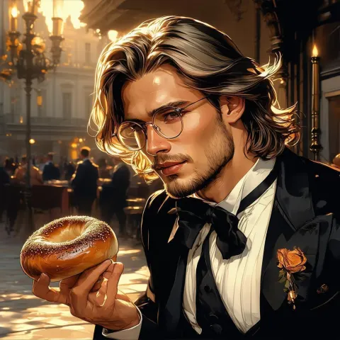 Tuxedoed German Gentleman Holding A Bagel