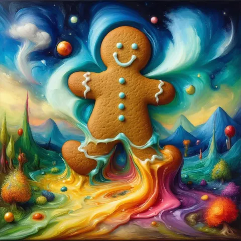 Melting Gingerbread Man In Surreal Dreamscape