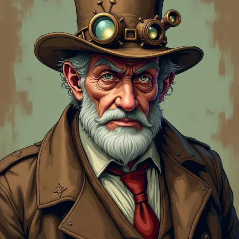 Steampunk Elder Bust In Manga Linework
