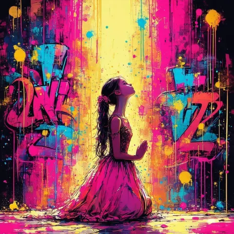 Praying Girl In Ballgown Spray Paint