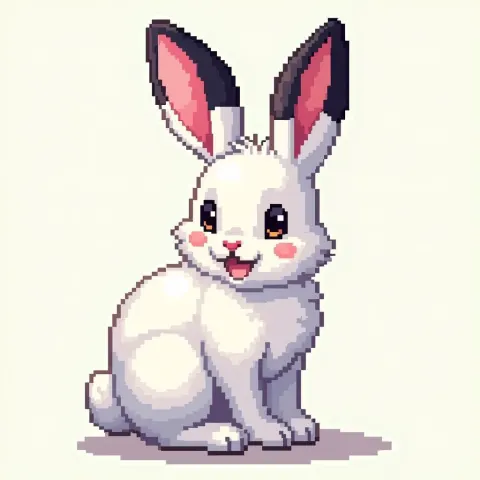 Pixel White Rabbit With Black Tipped Ears
