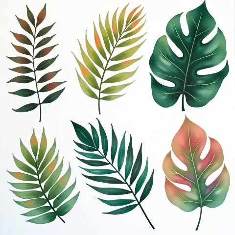 Tropical Leaves Floating On White Canvas