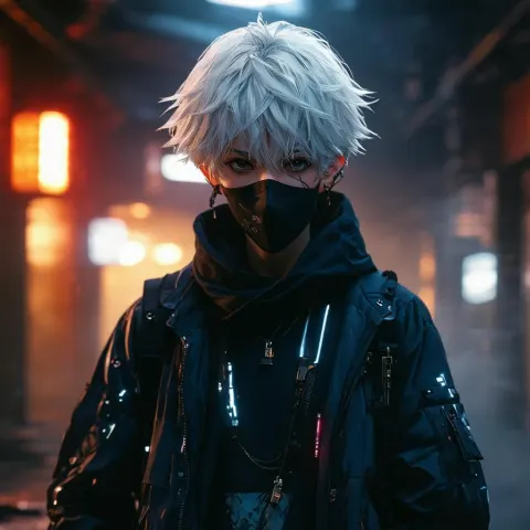 Masked Killua In Cyberpunk Techwear