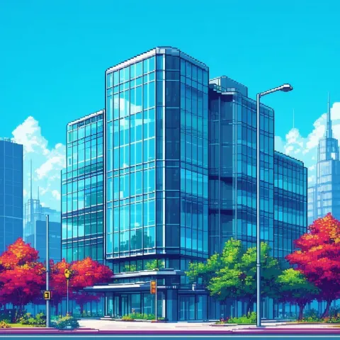 Retro Pixel Skyscraper In Bustling City