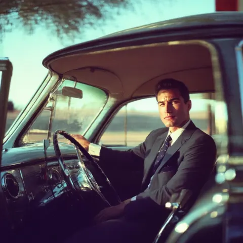Noir Real Estate Agent In Vintage Car