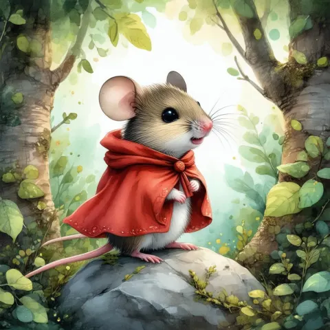 Adorable Red Cloaked Mouse On Outcrop