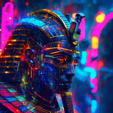 Neonpunk Egyptian God With Cyber Circuits