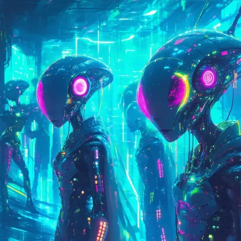 Sleek Neonpunk Aliens In Futuristic Glow