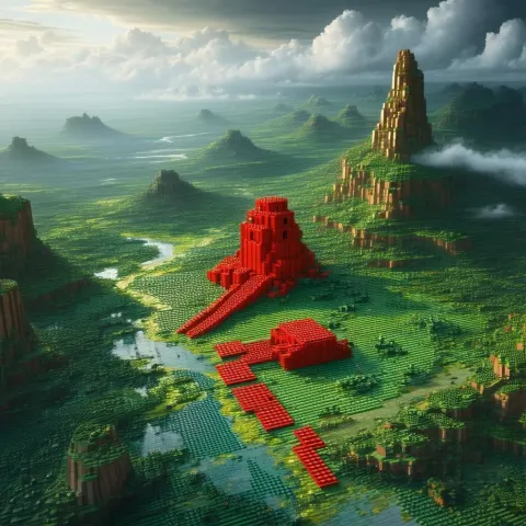 Epic Red Lego Block In Sweeping Landscape