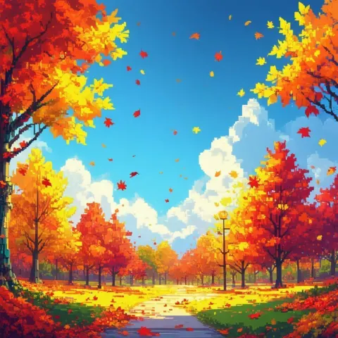 Autumn Leaves In Blocky Pixel Squares