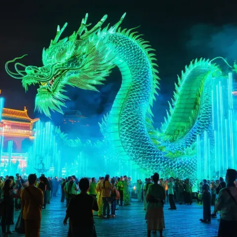 Neon Desert Dragon Coiled To Strike