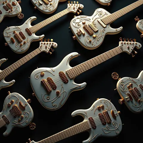 Steampunk Guitar Pattern In Ceramic Gold