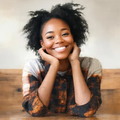 Portrait Of Happiness Seated At Table