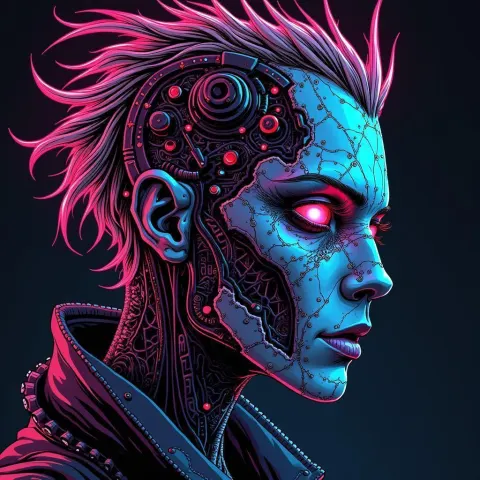 Ancient Neon Vampire With Cybernetic Details