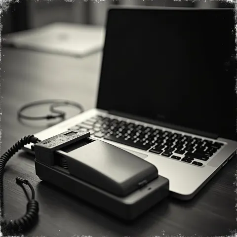 Vintage Phone Meets Sleek Modern Laptop