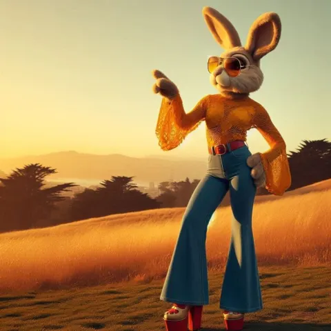 Retro Anthropomorphic Animal in Sunset Field