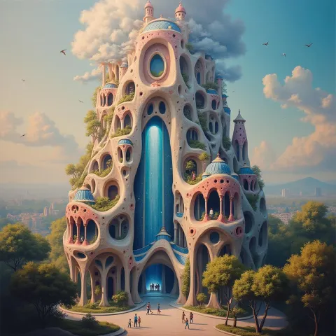 Surreal Gaudi Skyscraper Swirling Over Barcelona