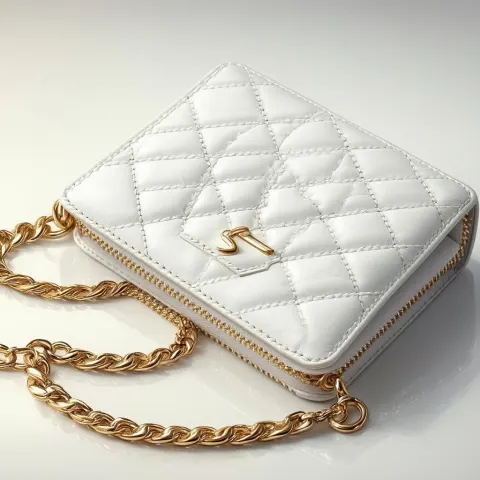 Quilted White Wallet With Gold Chain