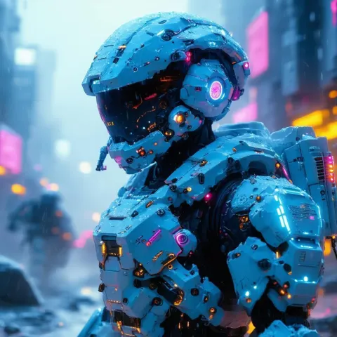 Cybernetic Soldier With Neon Accents