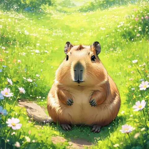 Chibi Capybara In Wildflower Meadow