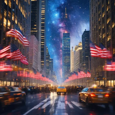Stock Exchange Soaring Through Starry Galaxy