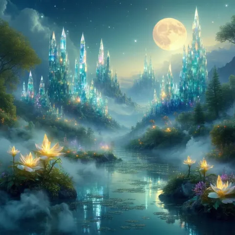Crystal Spired Earth Under Twin Moons