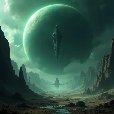 Frozen Evergreen Beneath Black Planetary Shield