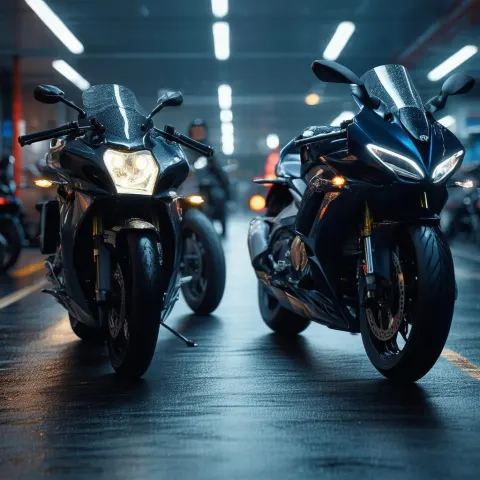 Two Motorcycles In Chiaroscuro Standoff