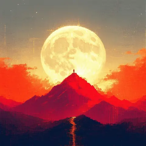 Crimson Mountain Under A Glowing Moon