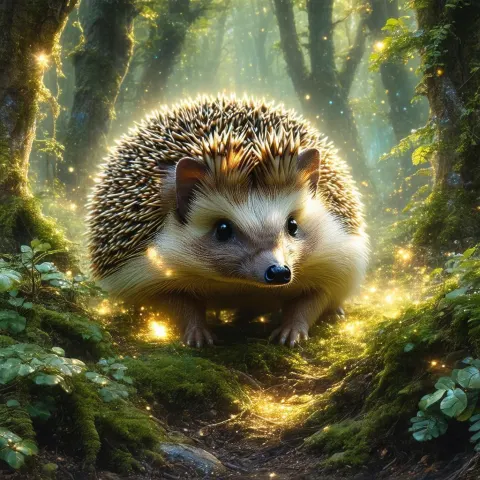 Hedgehog Glowing In Mystical Forest