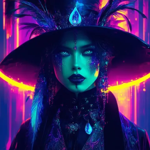 Evil Magician In Neon Dark Fantasy