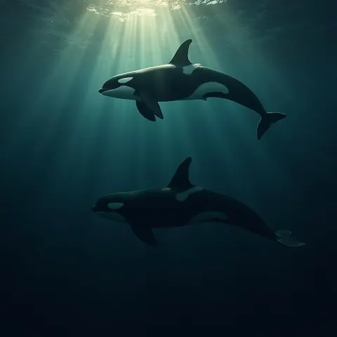 Moody Underwater Orcas In Seamless Pattern