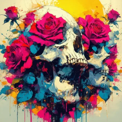 Vibrant Manga Roses Entwined With Skulls