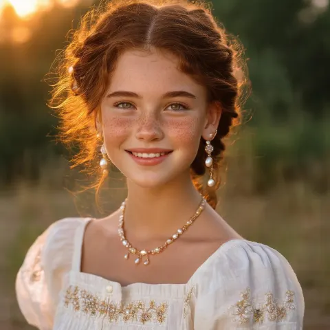 Teenage Aphrodite In Embroidered Linen Dress
