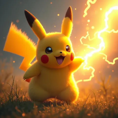 Photorealistic Pikachu Emitting Golden Thunder