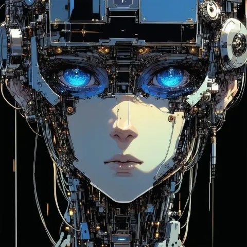 Dystopian Machine Face With Intricate Gears