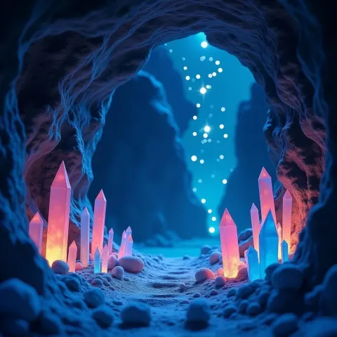 Crystalline Cave Beneath Starry Nebula Sky