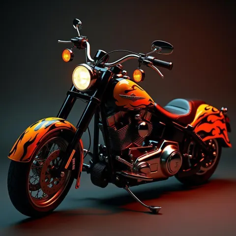 Flame Decaled Harley In Cinematic Light