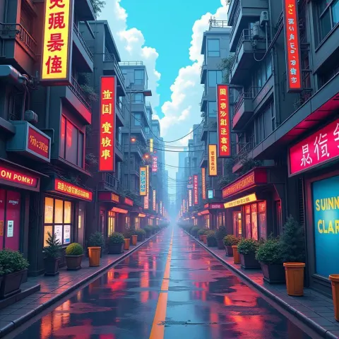 Soft Lit Anime Cyberpunk Street View